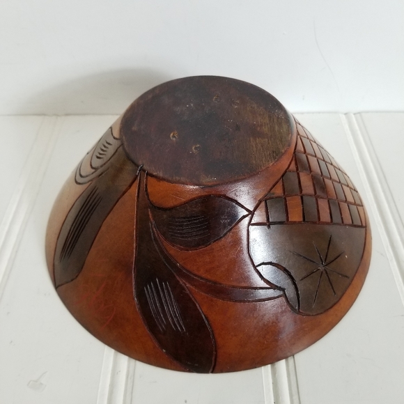 Hand Carved Wood Bowl Pineapple Engraved Fruit Bowl Cottage Country Farmhouse - Picture 10 of 16